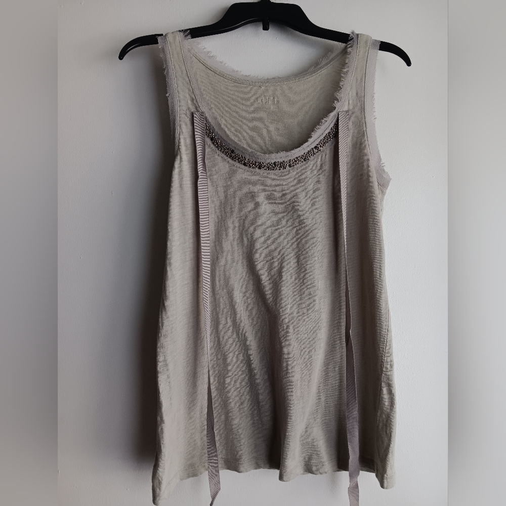 LOFT Taupe Embellished Tank Top